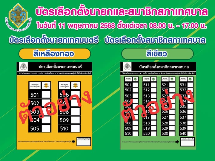 "บัตรสีเหลืองทอง" เลือกตั้งนายกเทศมนตรี ทำเครื่องหมายกากบาท  ... Image 1
