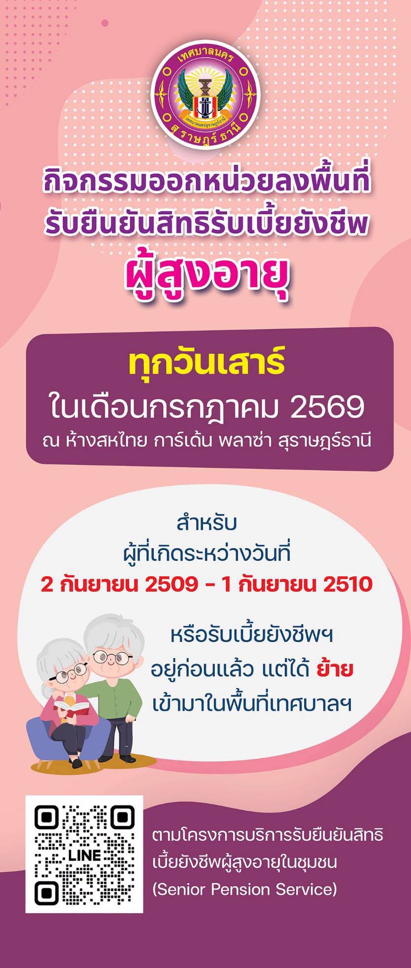 เทศบาลนครสุราษฎร์ธานี ออกหน่วยลงพื้นที่รับยืนยันสิทธิเบี้ยยั ... รูปภาพ 1