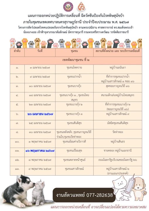 ประกาศเปลี่ยนแปลงวันที่ออกหน่วยบริการฉีดวัคซีนป้องกันโรคพิษส ... Image 1