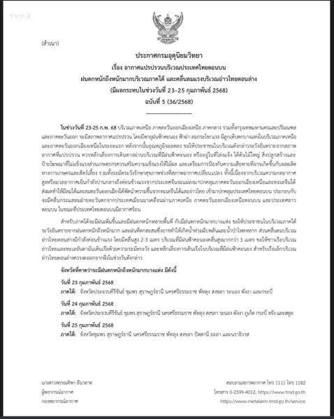 ประกาศกรมอุตุนิยมวิทยา เรื่อง อากาศแปรปรวนบริเวณประเทศไทยตอน ... Image 1