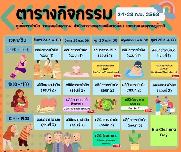 ตารางกิจกรรมการให้บริการศูนย์ธาราบำบัดประจำวันที่ 24-28 กุมภ ... รูปภาพ 1