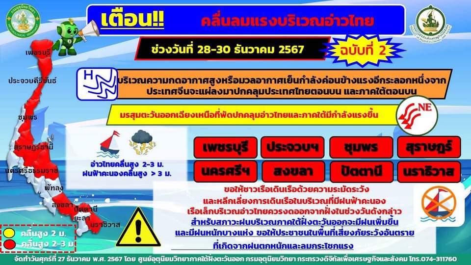 ช่วงวันที่ 28-30 ธ.ค.67 อาจมีฝนฟ้าคะนอง มีลมกระโชกแรงบางพื้น ... Image 1