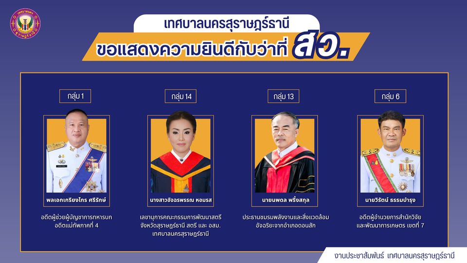 เทศบาลนครสุราษฎร์ธานี ขอแสดงความยินดีกับว่าที่สมาชิกวุฒิสภาท ... Image 1