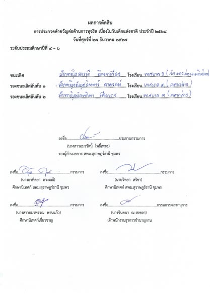 ผลการประกวดคำขวัญต่อต้านการทุจริต เนื่องในวันเด็กแห่งชาติ ปร ... รูปภาพ 1